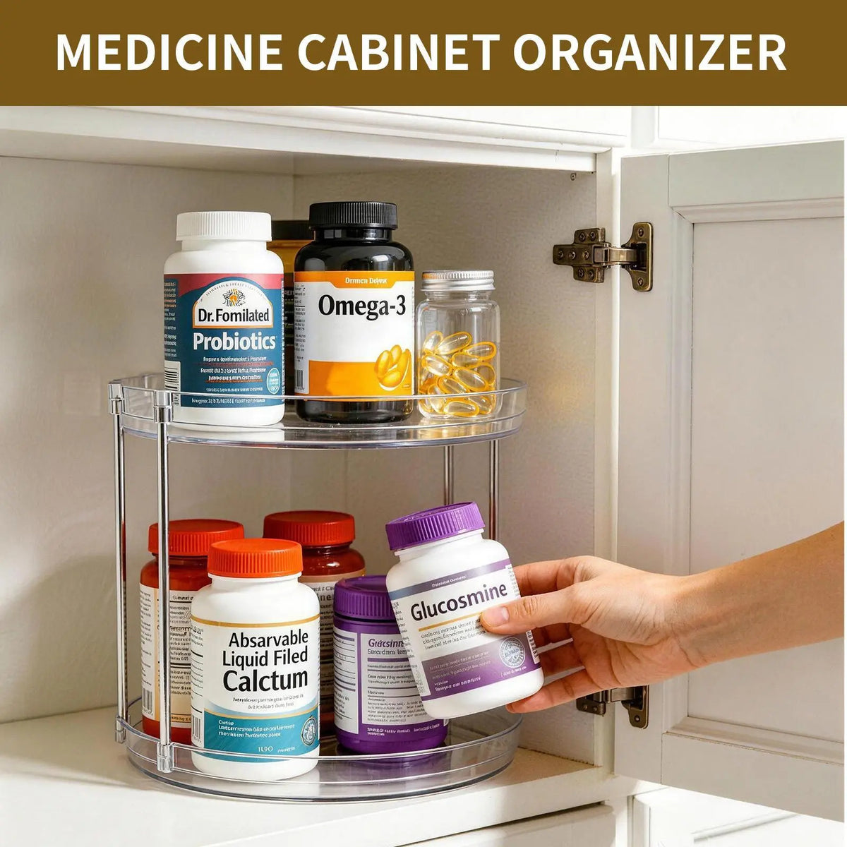 DGAPHRO Rotating Spice Rack Lazy Susan Turntable Organizer, 2-Tier 9.92" Adjustable Storage Organization for Cabinet Kitchen Countertop & Pantry Spice Shelf Cookout Rack.