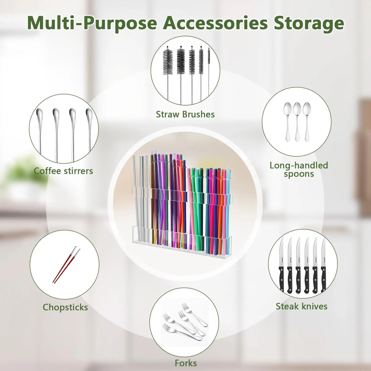 Acrylic Straw Holder, 1 Count Reusable Clear Tumbler Straw Organizer Storage, Kitchen Accessories Racks Container for Cabinet Door, Utensils, Straw Holder for Cabinet Doors, Accessory Holder