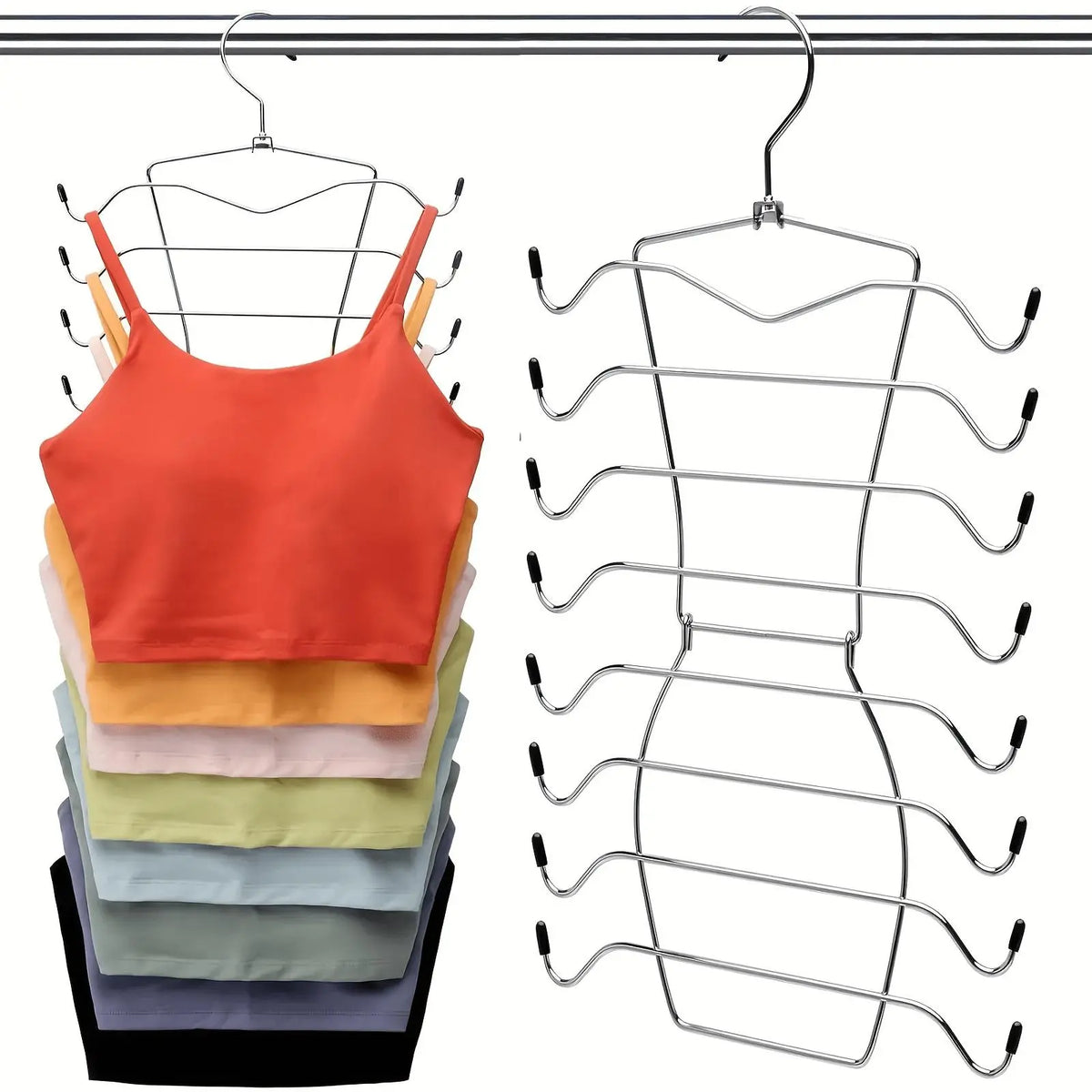 1pc Stainless Steel Wardrobe Organizer, 8 Layer Heavy-Duty Tank Top Hanger, Foldable Space-Saving Design for College Dorms, Non-Slip Clothes Rack, Closet Organizer, Space Saver Hanger