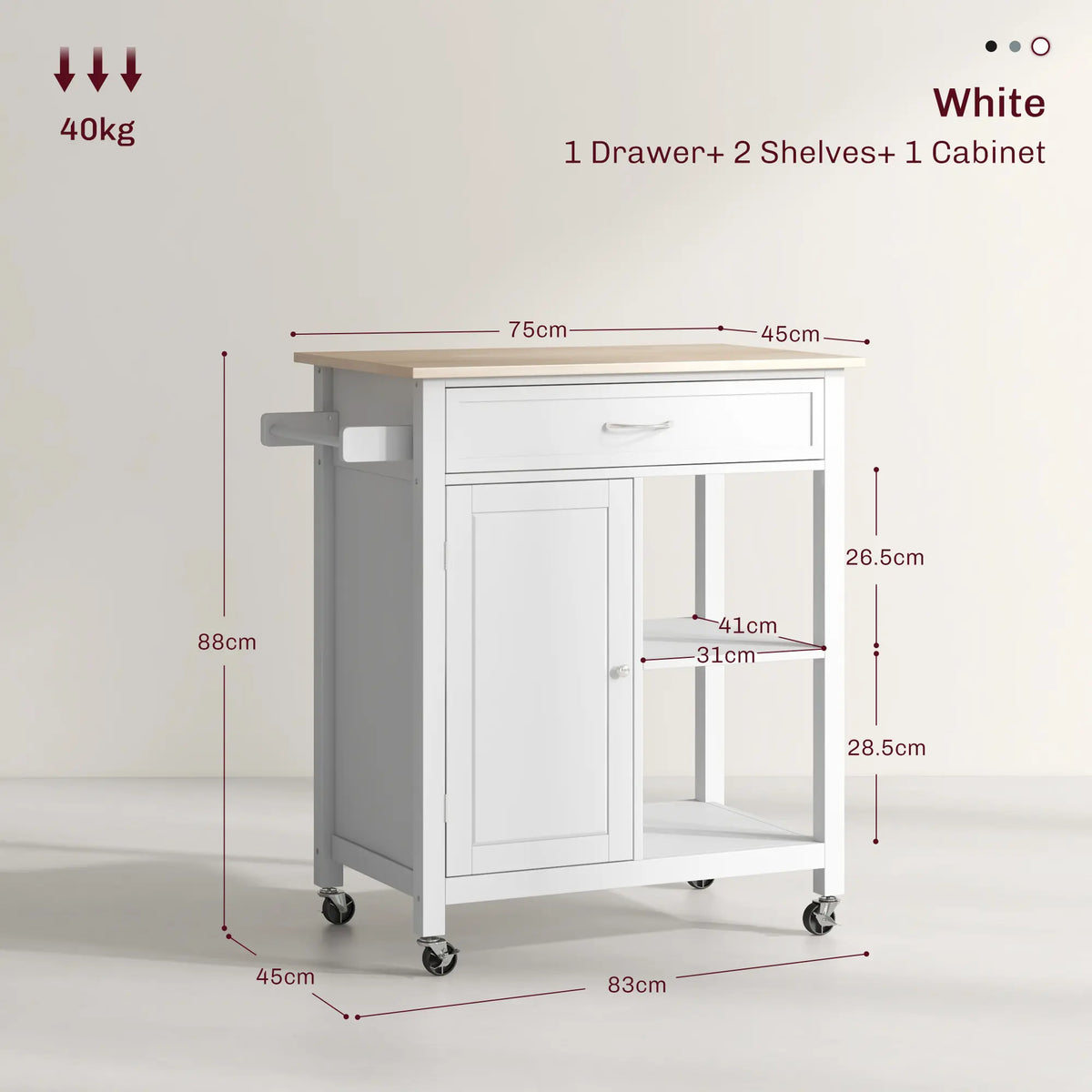 HOMCOM Compact Kitchen Island Organiser Cart on Wheels - Portable Storage Unit with Cabinet, Racks, Storage Shelf & Drawer for Dining Room, Grey