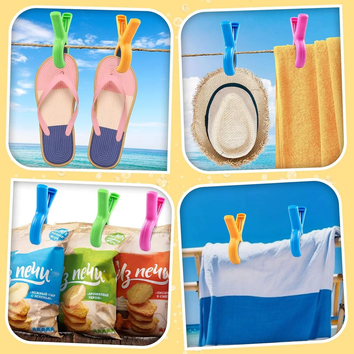 Large Beach Towel Clips Set, 8 Pieces Durable Clothes Pins for Cruise Chair Pool Chairs, Essential Beach Accessories, 4 Colors Available, Laundry Hooks Clips