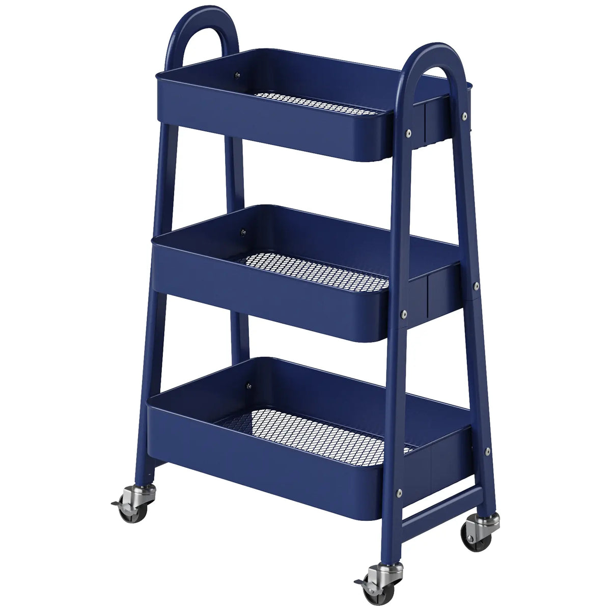 3-Tier Stable Metal Rolling Cart Organization - Indoor Storage Utility Trolley with Locking Wheels, Narrow Mobile Rack for Bedside Snack Cart, Magazine Shelf Use