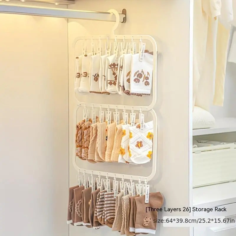 Space Saving Multi-clip Hanger, Multifunctional Hanger, 1 Count Socks & Underwear Drying Rack Organizer, Hanging Clothes Storage, Home Organizer for Bedroom, Bathroom, Dormitory, Space Saving Hangers