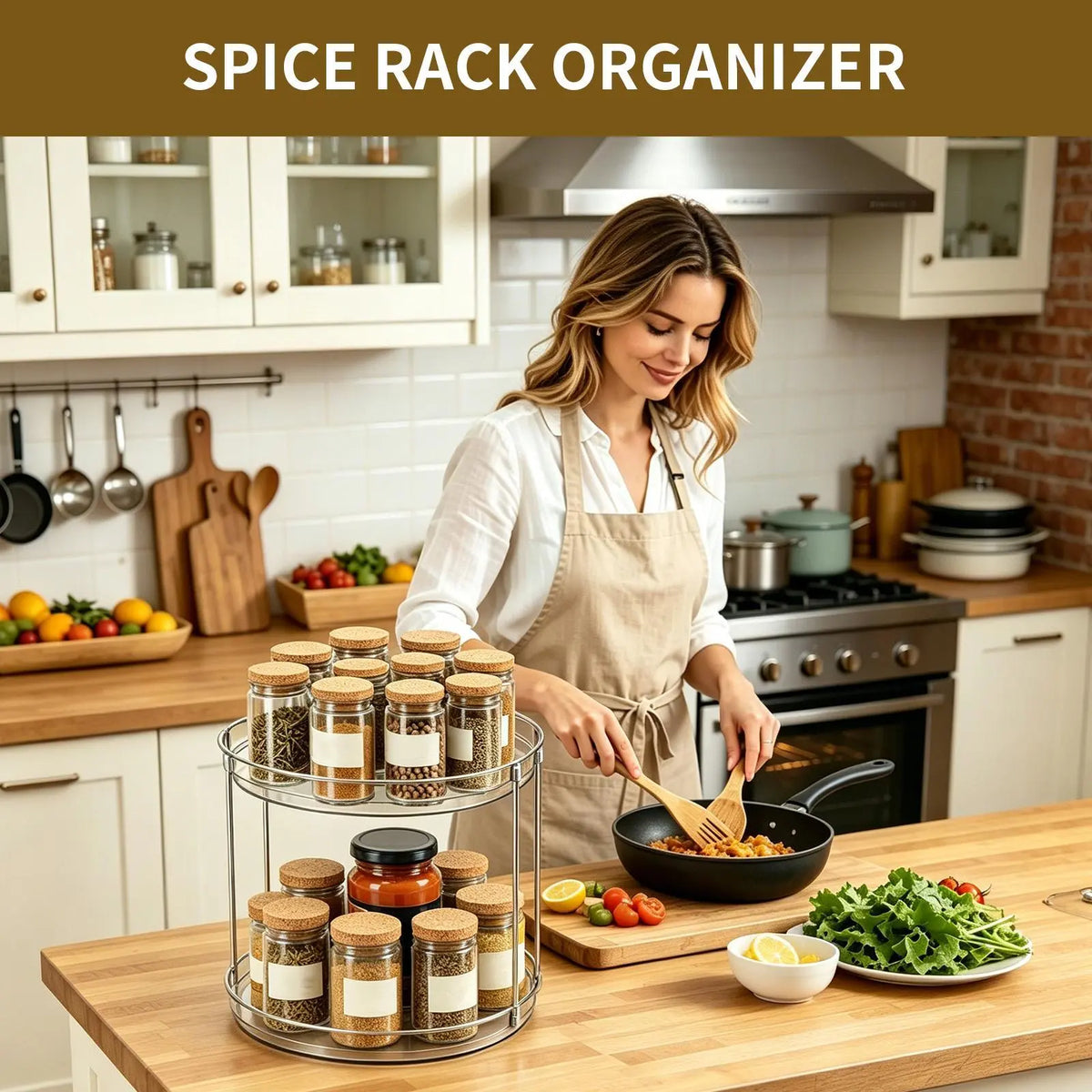 DGAPHRO Rotating Spice Rack Lazy Susan Turntable Organizer, 2-Tier 9.92" Adjustable Storage Organization for Cabinet Kitchen Countertop & Pantry Spice Shelf Cookout Rack.