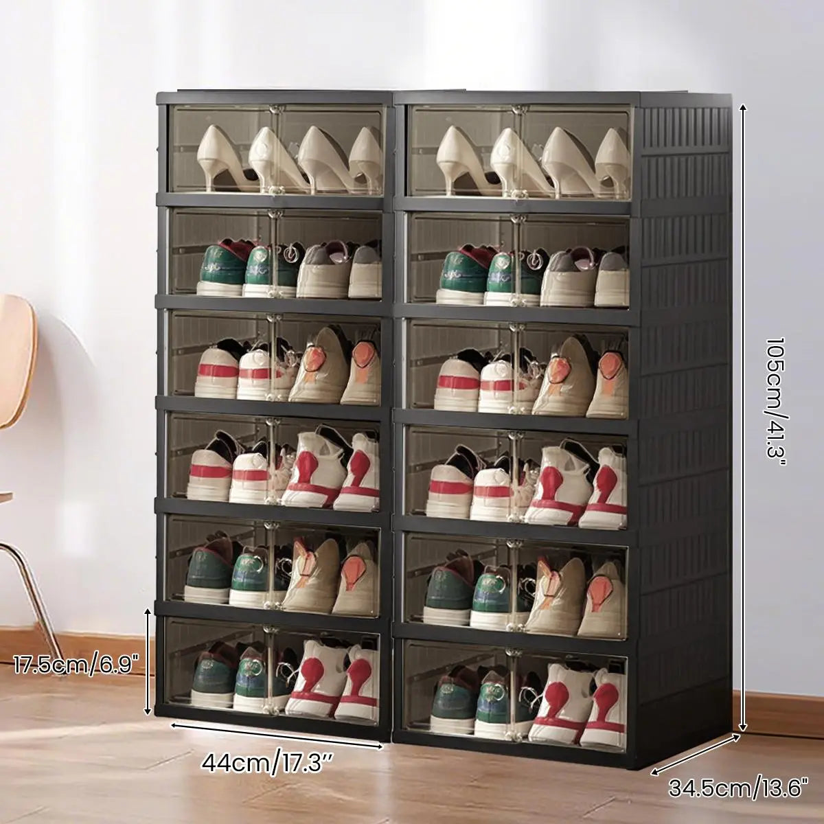 NLDD Extra-Wide & Tall 9-Tier Shoe Cabinet Holds 18 Pairs Clear Doors Wheels for Effortless Storage Stackable Reinforced Frame Ventilation Holes, Shoe Box, Shoe Rack Organizer