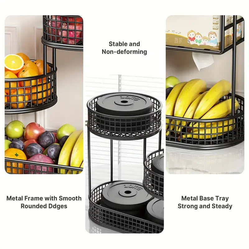 LOVEWE 3-Tier Rustproof Metal Fruit Basket Organizer with Hook Saves Space, Compact Efficient Countertop Storage for Fruits & Vegetables, Space-Saving Kitchen Decor Rack, Kitchen Gadget