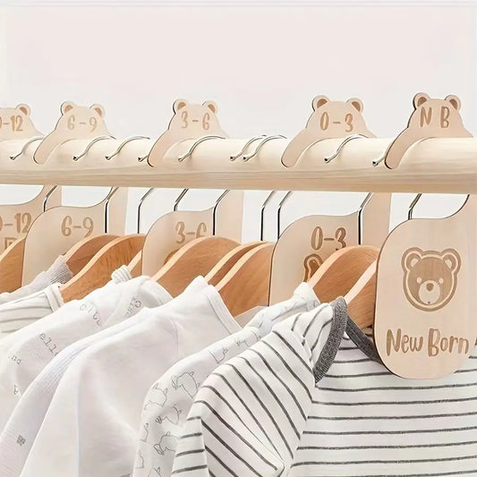 Wooden Clothes Divider Tags Hangers, Kid Hangers, 7-Piece Set for Newborns 0-24 Months, Universal Wooden Wardrobe Organizer, Basswood Material