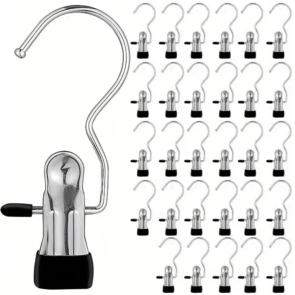 Multi-Functional Metal Clothes Clips with Hooks, Portable 360° Rotating Closet Organizer, Home Storage Clips for Laundry and Apparel, Clip Hangers for Pants