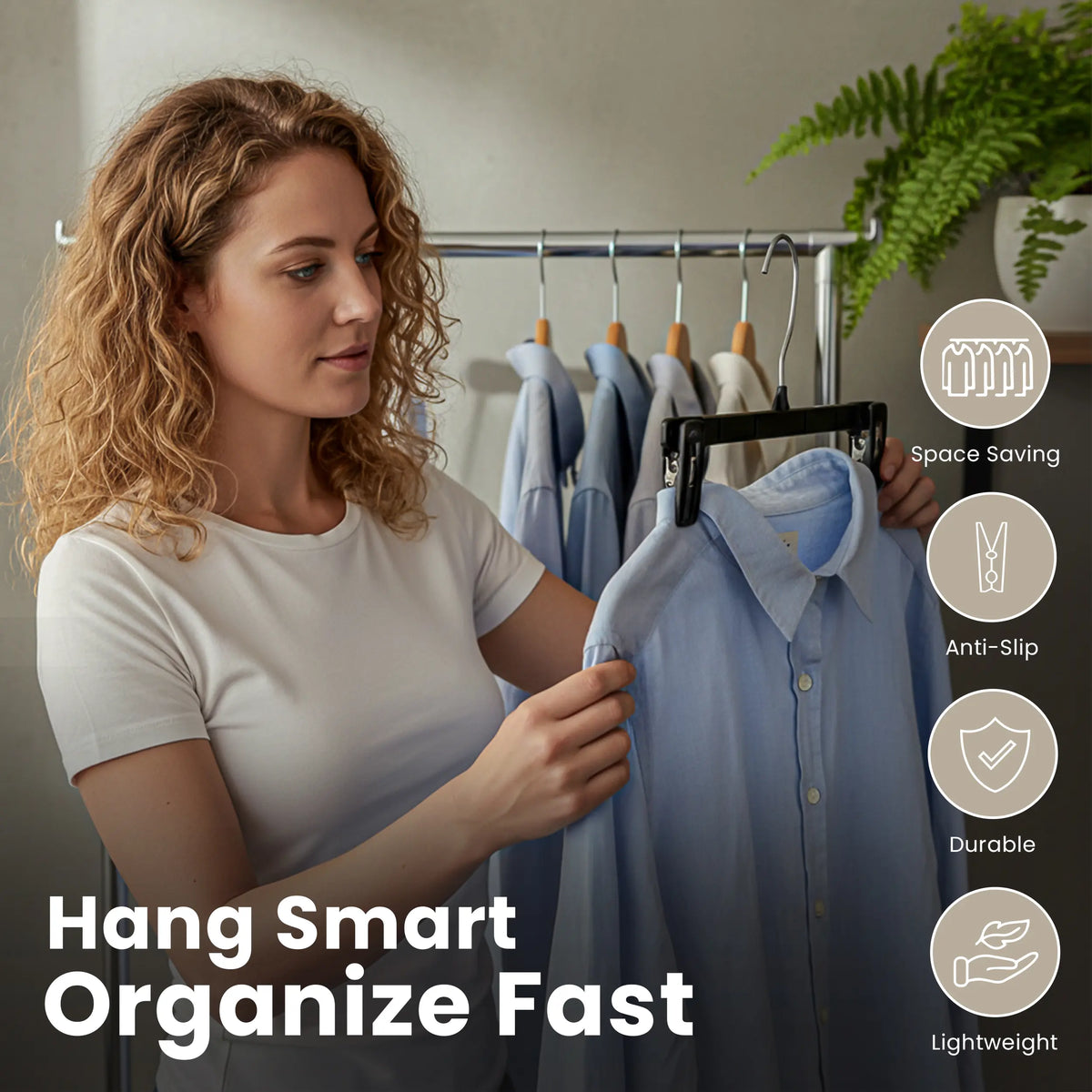 Utopia Home 30-Pack Rust-Resistant Plastic Hangers - Lightweight Slim Profile Space Saver Hangers with Clips, 360° Rotating Swivel Hook, Bedroom Organizer for Skirts, Pants, Jeans (with Box)