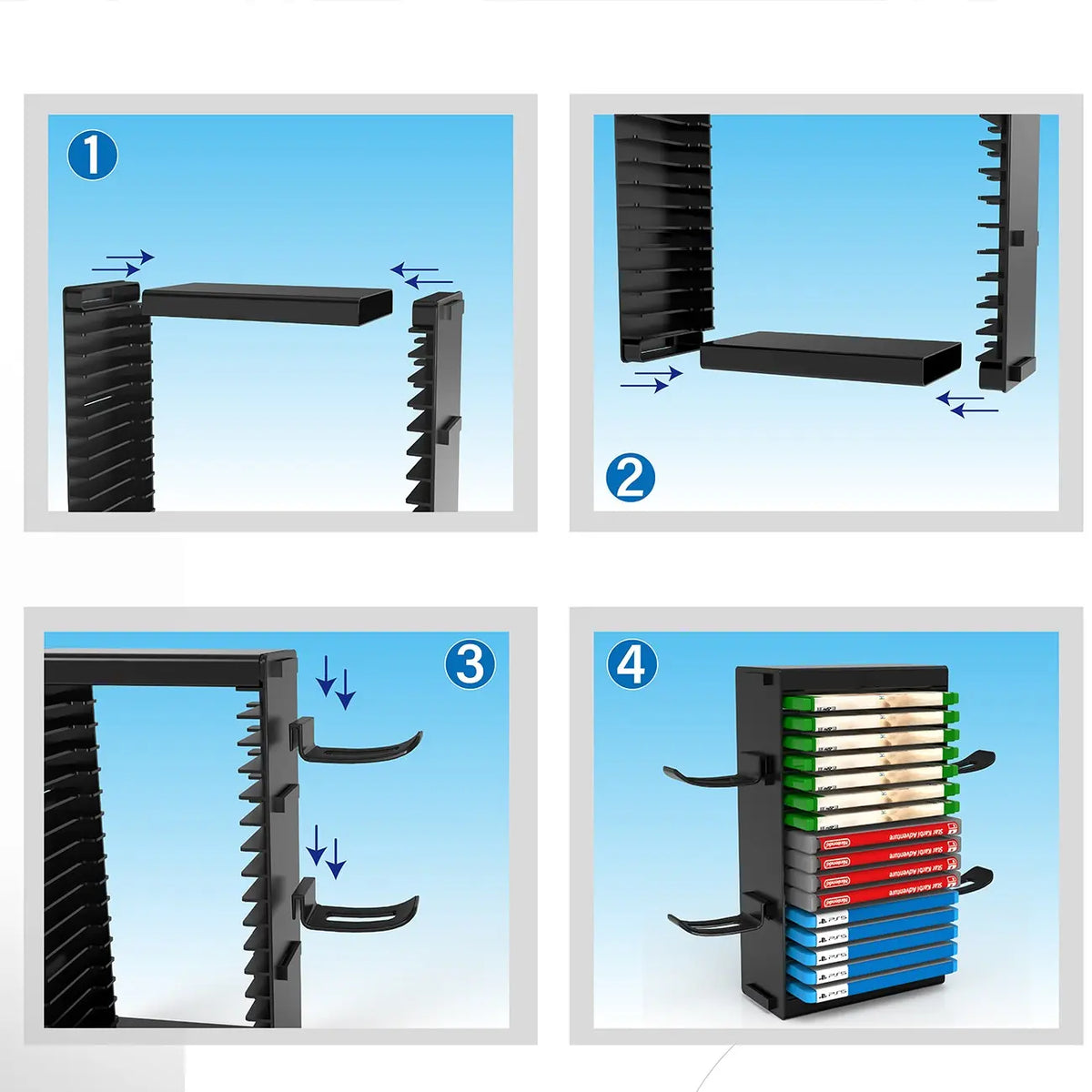 16 Slot Video Game Disc Storage Tower, Vertical Game Case Organizer Rack, ABS Stackable Stand, Space Saving Game Shelf, Controller Holder, Compatible with PS5 PS4 Xbox Series X Xbox One and Switch, for Gaming Room Setup Collector Display and Desk Organiz