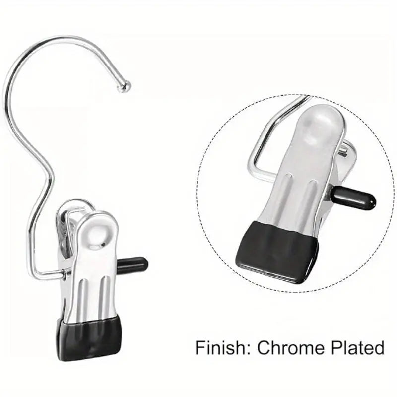 Space-Saving Hangers with 10/20 pcs Multi-Functional Stainless Steel Clips, Multifunctional Clothes Hanger, Pants Hangers with Clips, Clip Hangers for Pants, 360° Rotating Portable Closet Organizer, Essential Laundry Accessory, Metal Pants Hangers