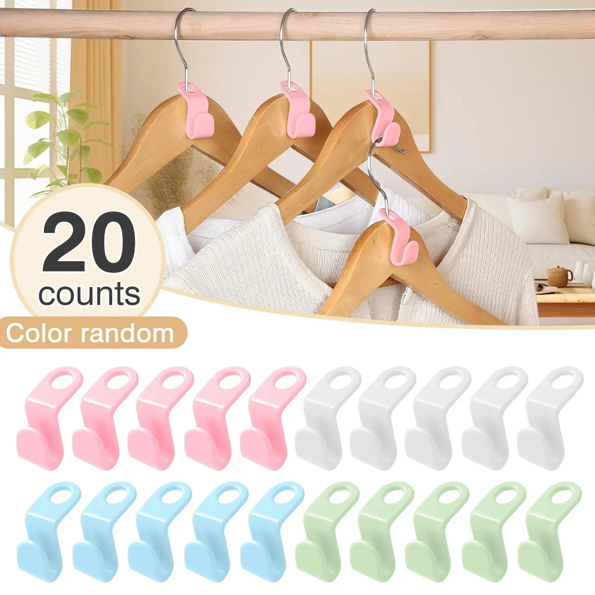 Plastic Hanger Connector Hooks, Space Saving Wardrobe Organizer, Durable Hanger Extender Clip, Smooth Edge Closet Accessory