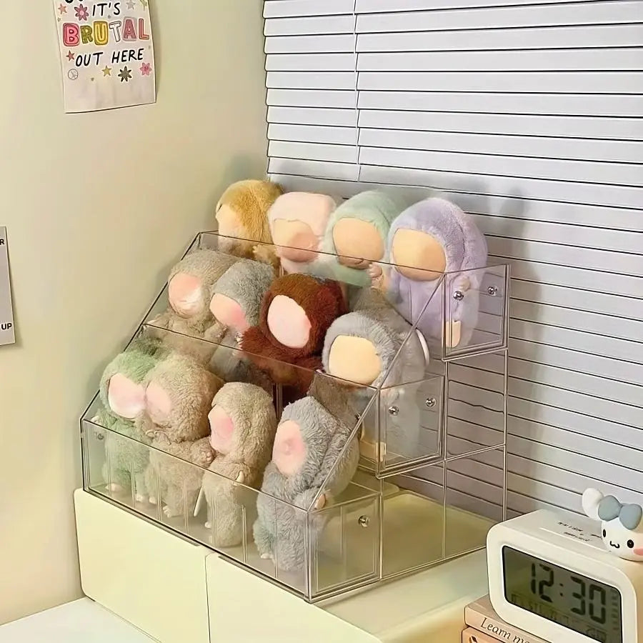 Transparent Acrylic Doll Display Stand, Fashionable Dustproof Storage Box Organizer for Plush Toys, Organize & Showcase 17cm Dolls, Perfect for Collectors, Acrylic Shelf, Room, Clear