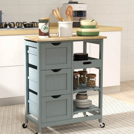 HOMCOM Compact Kitchen Island Organiser Cart on Wheels - Portable Storage Unit with Cabinet, Racks, Storage Shelf & Drawer for Dining Room, Grey