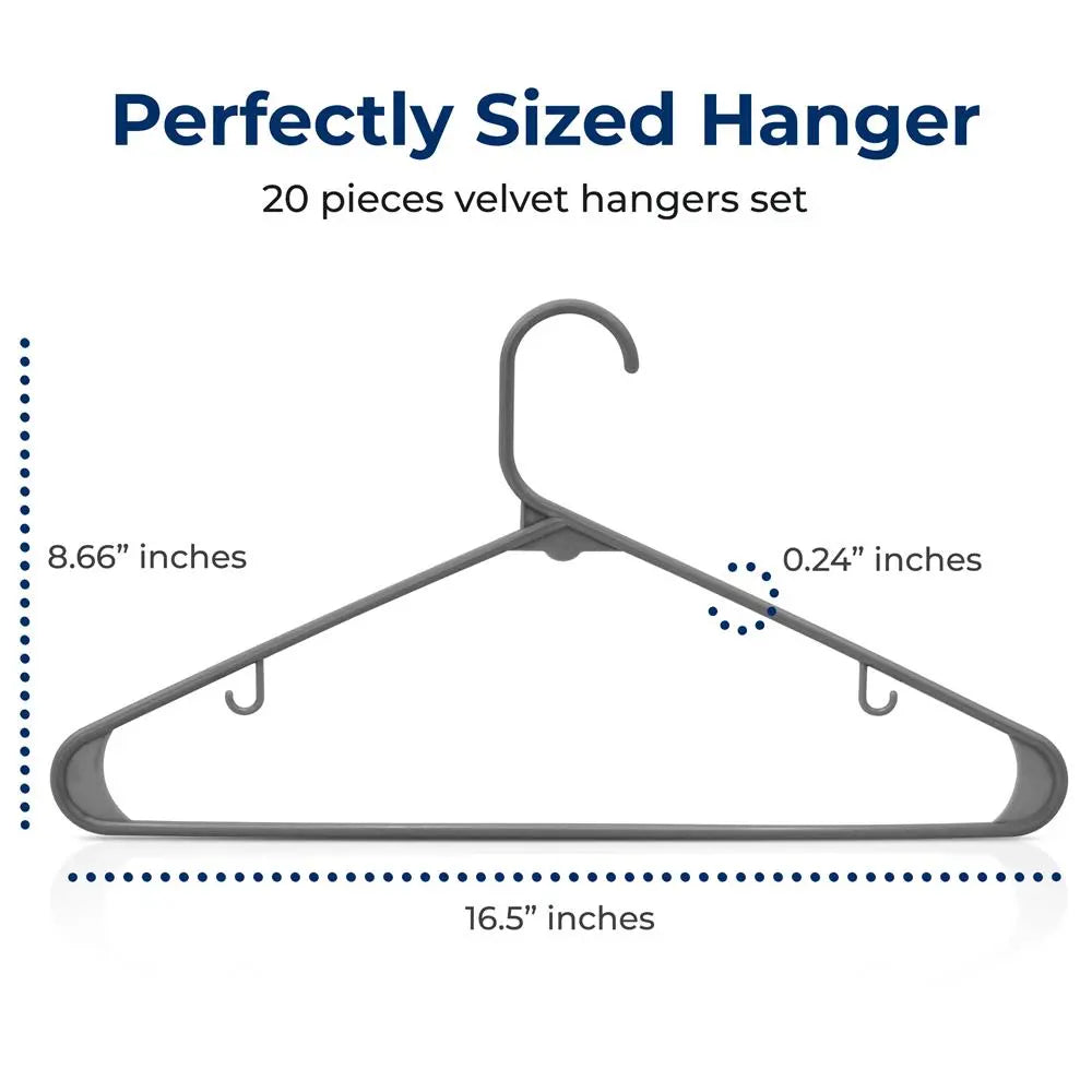 Durable Gray Plastic Hangers Set - 20 Pack Lightweight Rotatable Wardrobe Organiser, Space-Saving Design, Non-Slip Feature, 360-Degree Swivel Hook, for Home Closet Storage
