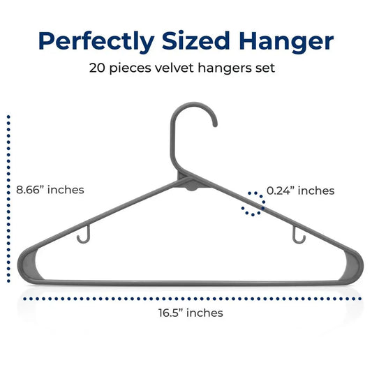 Durable Gray Plastic Hangers Set - 20 Pack Lightweight Rotatable Wardrobe Organiser, Space-Saving Design, Non-Slip Feature, 360-Degree Swivel Hook, for Home Closet Storage