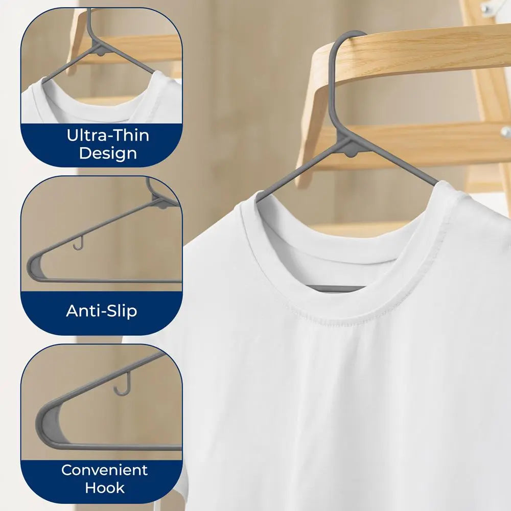 Durable Gray Plastic Hangers Set - 20 Pack Lightweight Rotatable Wardrobe Organiser, Space-Saving Design, Non-Slip Feature, 360-Degree Swivel Hook, for Home Closet Storage
