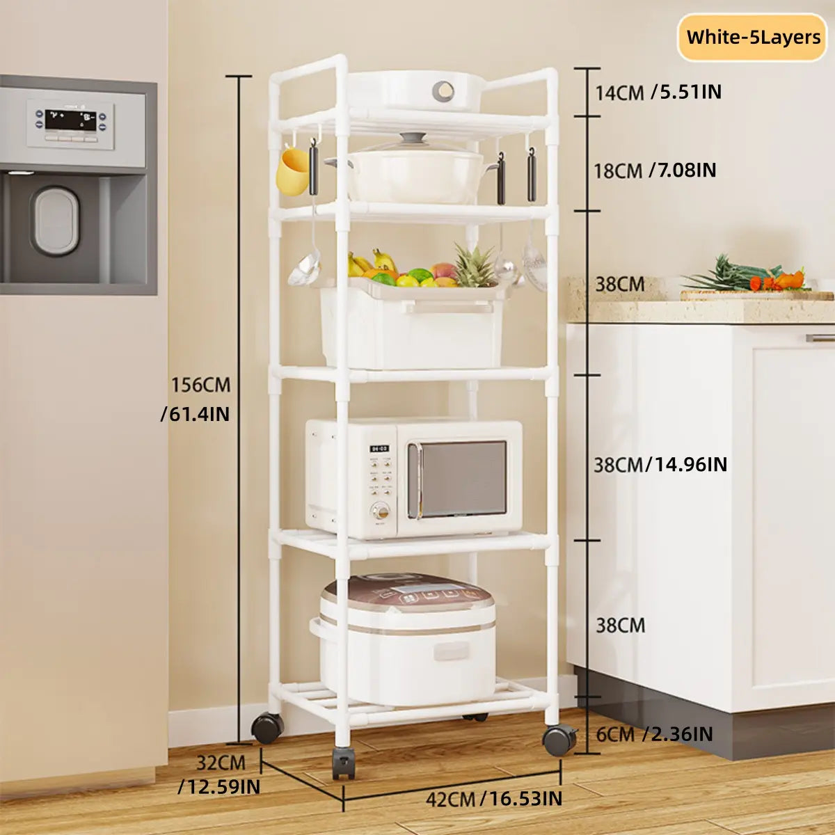 Kitchen Storage Rack, Adjustable Metal Rack, Adjustable Organiser, 3-6 Tier Metal Shelf with Wheeled Mobility, Multi-Purpose Versatile Use Organizer for Oven Pots, Options, Home Bathroom Storage, Layered Shelf Organizer, Multifunctional Storage Shelf