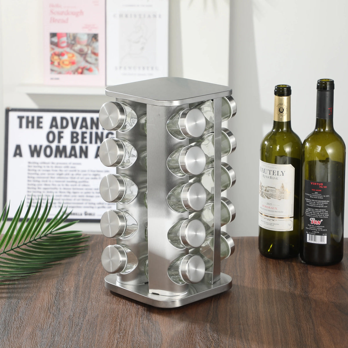 12/16/20jars Rotating Spice Rack Organizer with Jars, 360° Revolving Spice Rack Tower for Kitchen Countertop, Cabinet or Pantry, Stainless Steel Space-Saving Seasoning Organizer with Reusable Labels, Funnel and Marker