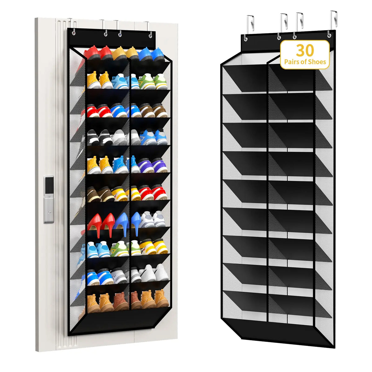 30-Pair Door-Side Organizer Shoe Rack, Breathable Mesh Hanging Shoe Cabinet, 10-Layer Back-Of-Door Shelf, Ideal for Closet Storage, Family Use