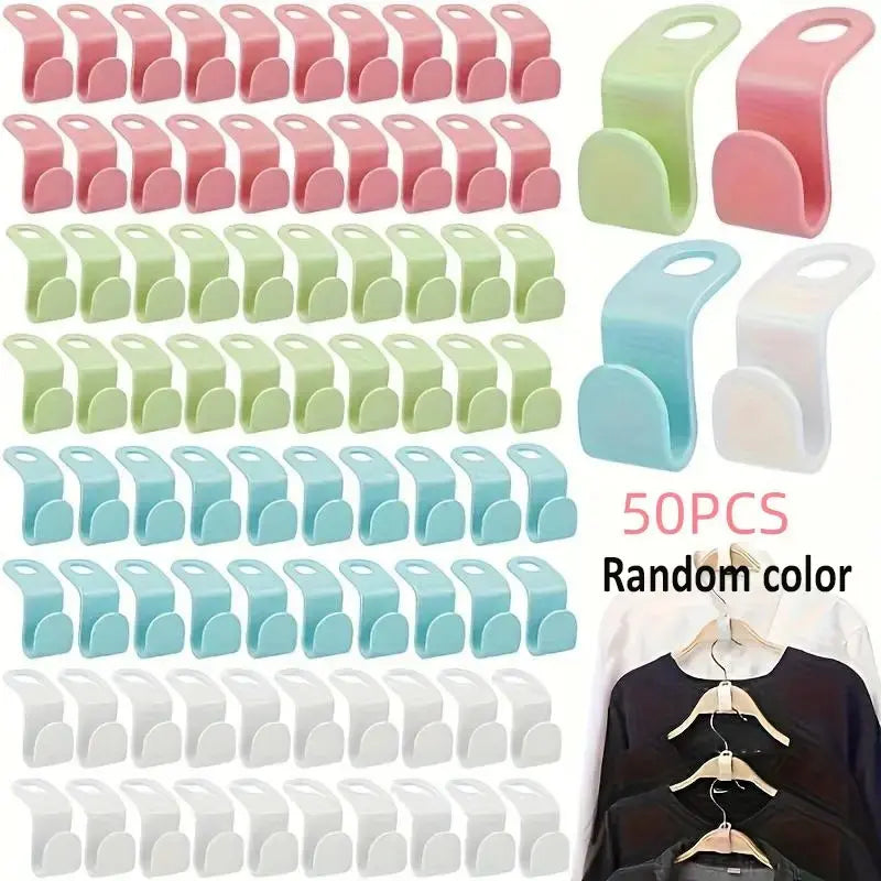 Foldable Plastic Clothes Hanger Hook, 50pcs Portable Hanging Coat Hook, Space Saving Home Storage Hook, Closet Hooks for Bedroom, Living Room, Office