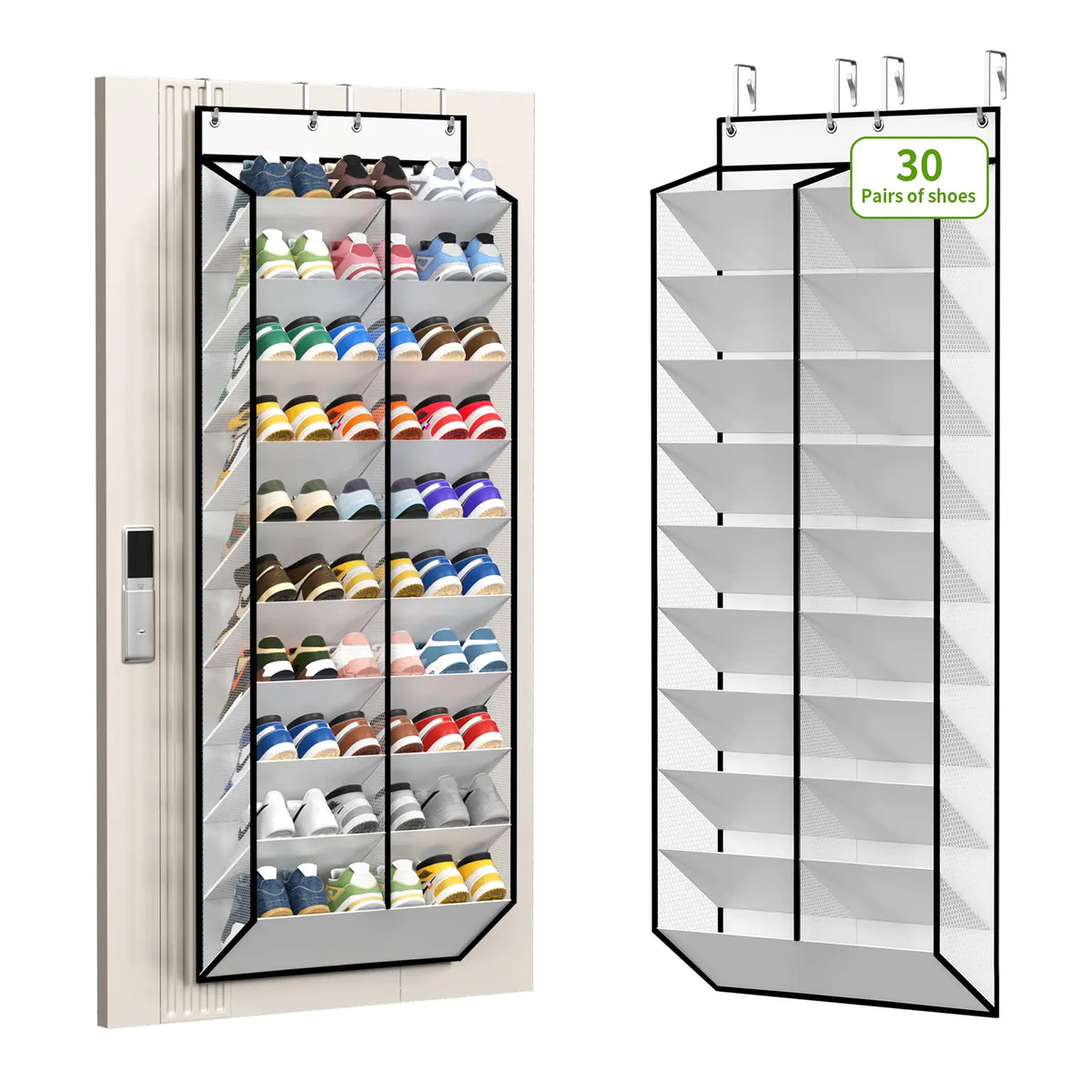 30-Pair Door-Side Organizer Shoe Rack, Breathable Mesh Hanging Shoe Cabinet, 10-Layer Back-Of-Door Shelf, Ideal for Closet Storage, Family Use