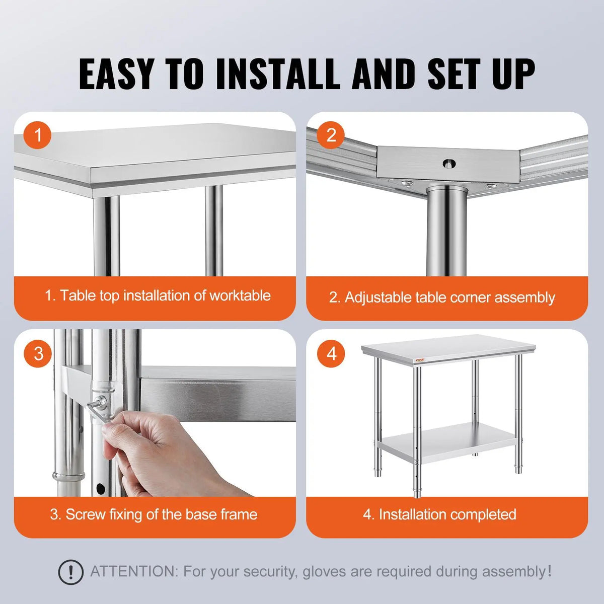VEVOR Smooth Stainless Steel Prep Table with Shelf, 35x24x31 in, 700 lbs Load Capacity, Heavy-Duty Metal Worktable, 3 Adjustable Height Levels, Commercial Workstation for Kitchen, Garage#SohoChic
