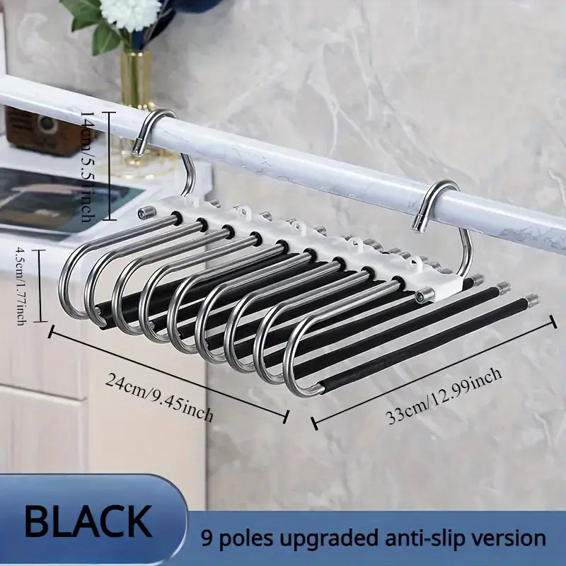 9-Layer Stainless Steel Clothes Hanger Rack with Metal Finish, Space-Saving Rack System for Wardrobes & Bedrooms, Ideal for Jeans, Scarves & Pants, with Clothing Stoppers