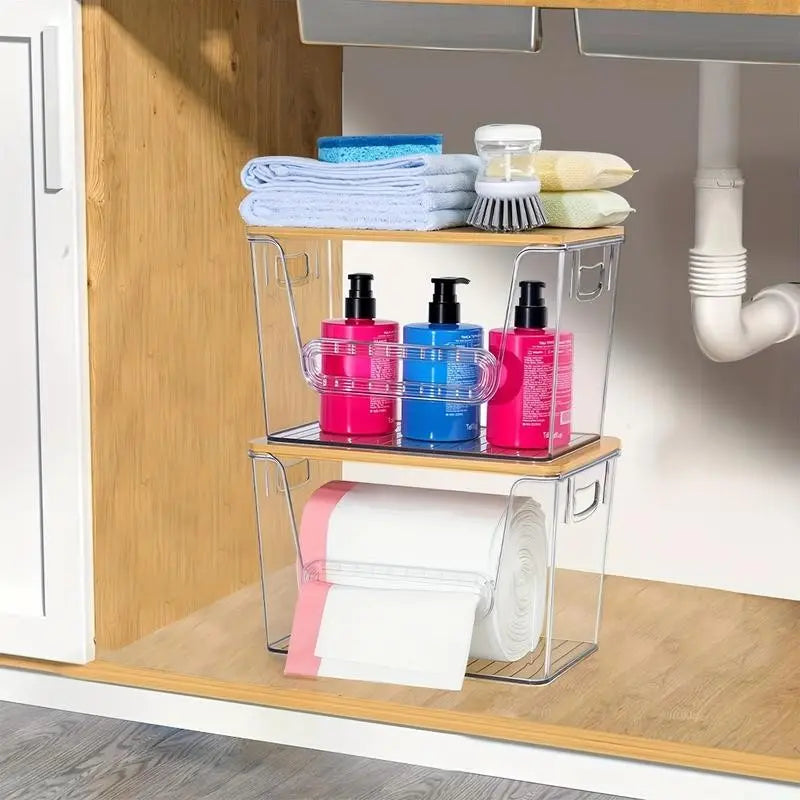 Stackable Trash Bag Holder Rack, Large Clear Transparent Acrylic Design Kitchen Organizer, Under Sink Storage Shelf, Laundry Room Organizer, House Organizer, Holds Trash Bags and Small Items