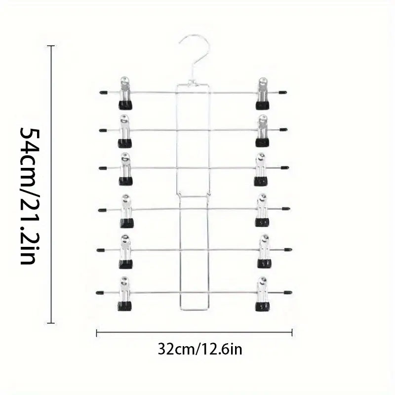 [Modern Metal Organizer] 6-Tier Metal Skirt Organizer, Garment Organizer with 360 Rotating Hooks, Compact Closet Organization, Space-Saving Clothes Storage for Pants and Skirts, Closet Hanger Organizer, Modern Polished Finish, Durable Metal Construction