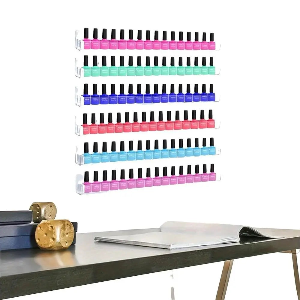 Nail Polish Wall Rack: 6-tier storage shelf, 15-inch clear acrylic nail polish organizer, holds 66 to 90 nail polish bottles, multi-functional floating acrylic shelf, Cosmetic Display Stand, Beauty Products Holder