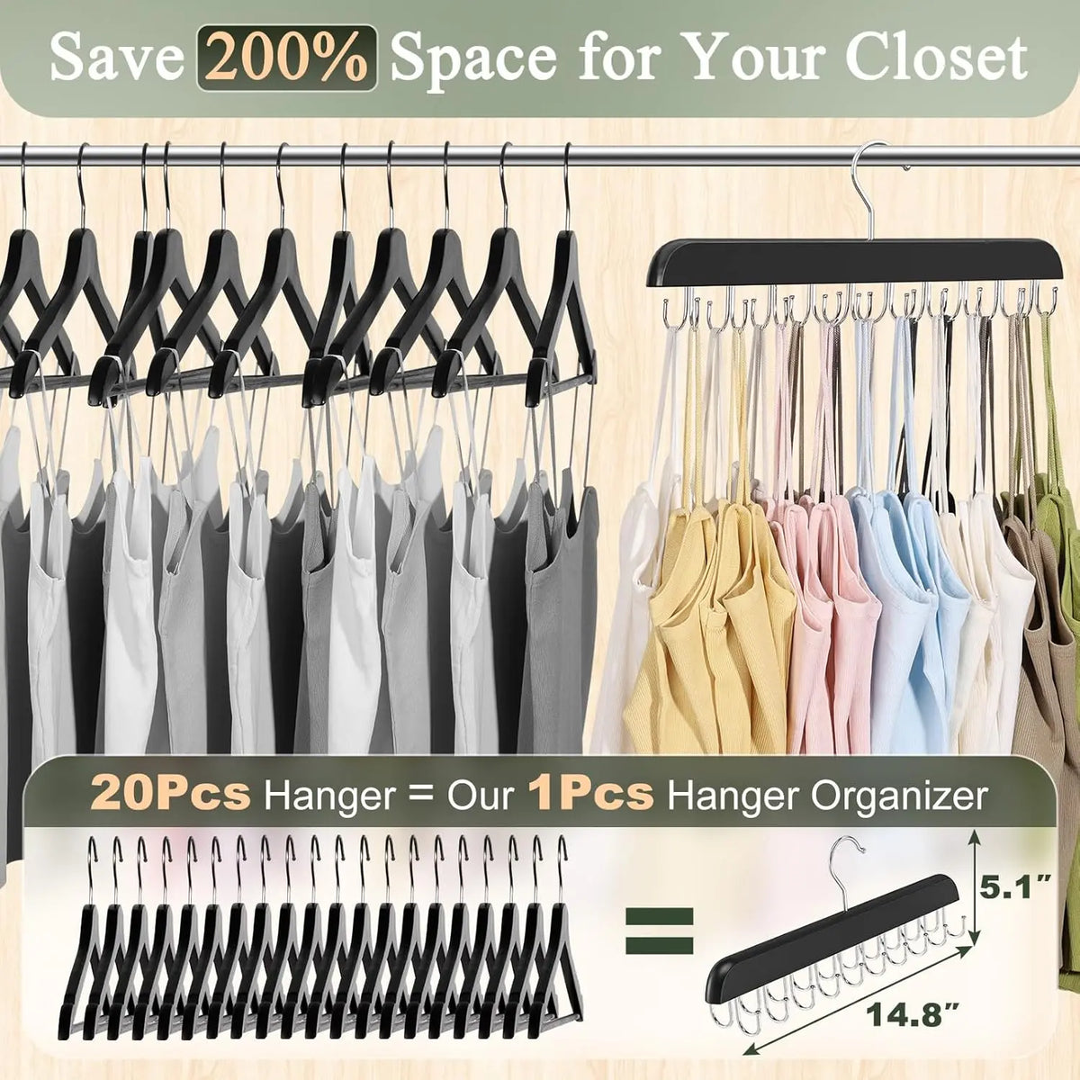2 Pack Hair Extension Hanger Wooden Hair Extension Holder with 40 Stainless Steel Hooks Braiding Rack Closet Organizers and Storage for Hair Extensions Hanging