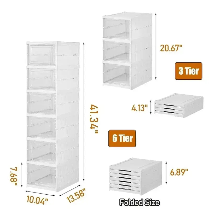 3-Tier / 6-Tier Collapsible Clear Shoe Box with Thickened Dust-Proof Lid & Magnetic Doors – Multifunctional Plastic Storage Cabinet for Sports Shoes & Accessories, No Installation, Space-Saving Modern Design for , Wardrobe & Entryway