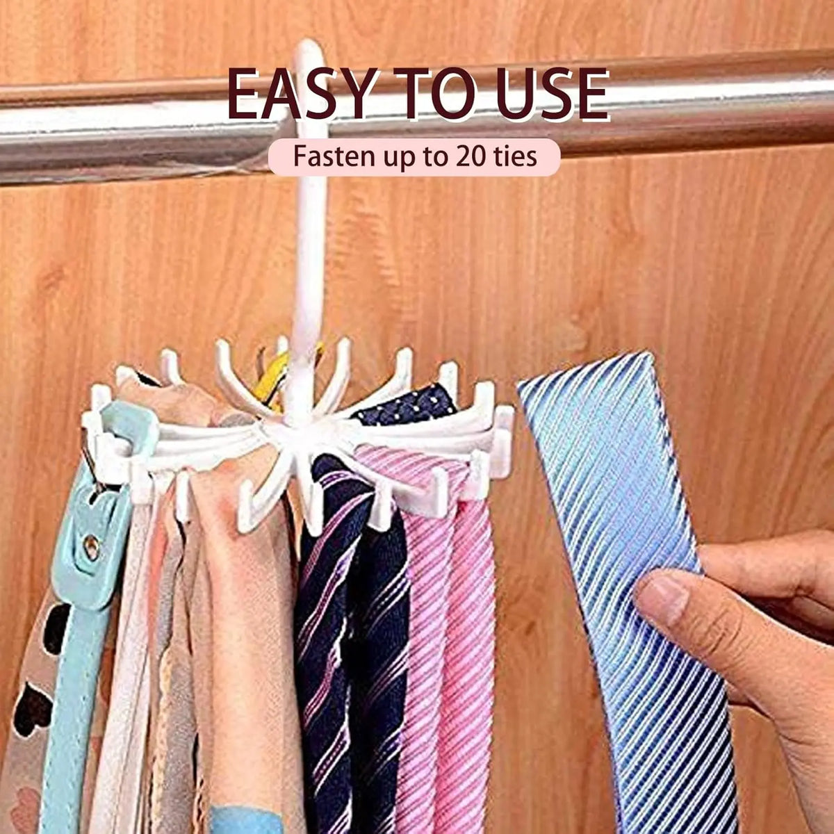 2Pack Circular Tie Hanger Updated Twirl Tie Rack Adjustable Twirl Rack Tie Belt, Multipurpose Organizer for Closet Storage