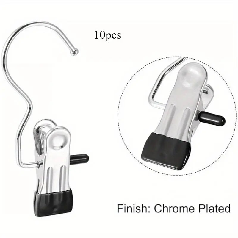 Space-Saving Hangers with 10/20 pcs Multi-Functional Stainless Steel Clips, Multifunctional Clothes Hanger, Pants Hangers with Clips, Clip Hangers for Pants, 360° Rotating Portable Closet Organizer, Essential Laundry Accessory, Metal Pants Hangers