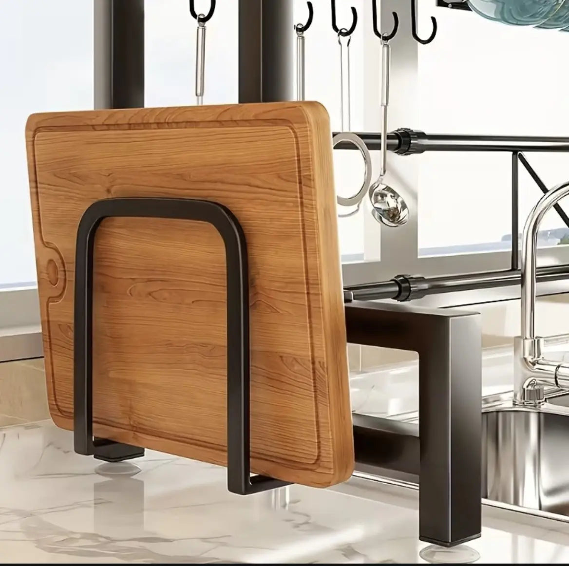 Expandable Carbon Steel Countertop Organizer - 2-Layer Adjustable Rectangle Drain Rack with Corrosion Resistance, Non-Slip Feet, Counter Water Stain Prevention, 25+ kg Load Capacity, Surface Mount, Utensil Storage, Kitchen Accessory