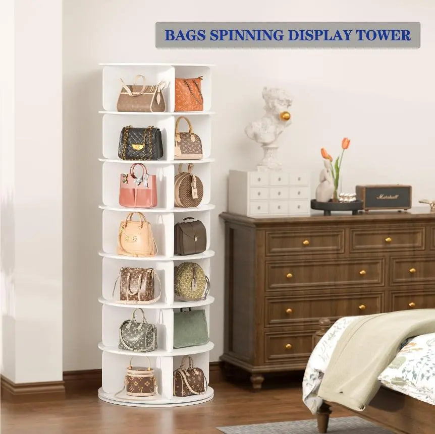 360° Rotating 7-Tiers Organizer Shoe Rack, Fits 28 Pairs of Shoes, Spinning and Revolving 360 Shoe Rack Storage Round Carousel, for Entryway Living Room Hallway Footwear Organization