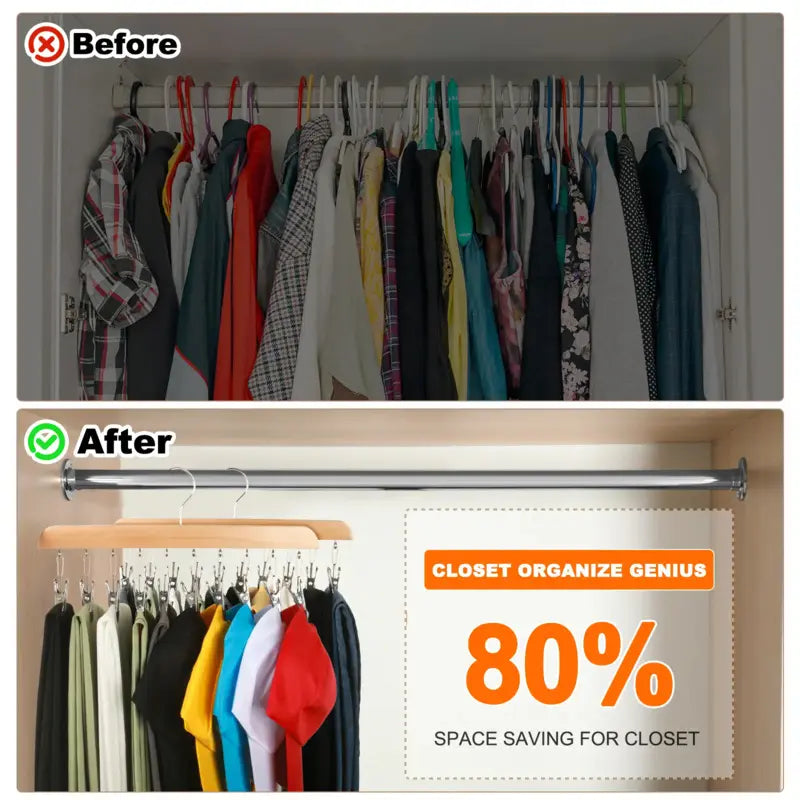 Wooden Leggings Hanger 2-Pack - Hanging Clothes Organizer with 10 Rubber-Coated Clips Each, Holds 20 Leggings, Jackets, Pants, Non-Woven Space-Saving Home Closet Organization Solution