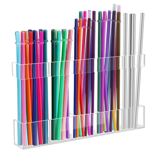 Acrylic Straw Holder, 1 Count Reusable Clear Tumbler Straw Organizer Storage, Kitchen Accessories Racks Container for Cabinet Door, Utensils, Straw Holder for Cabinet Doors, Accessory Holder
