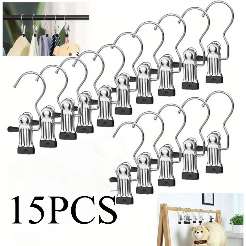 These 10/15-piece Metal Clip Hanger Pack, Pants Hangers with Clips, Boot Hangers Clips, MUST-HAVE Anti-Slip, Windproof, Great for Pants, Boots & Hats, HomeDecor, ClothesStorage, Stainless Steel Hanger