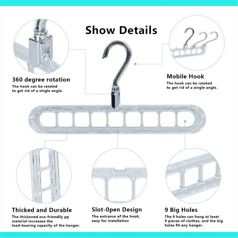 3/5-Pack Heavy-Duty Foldable Plastic Hangers with 9 Holes, Folding Hangers, Adjustable Hooks, Anti-Slip, Space-Saving Closet Organizer, Space Saver Hangers, for Wardrobe Storage Organization