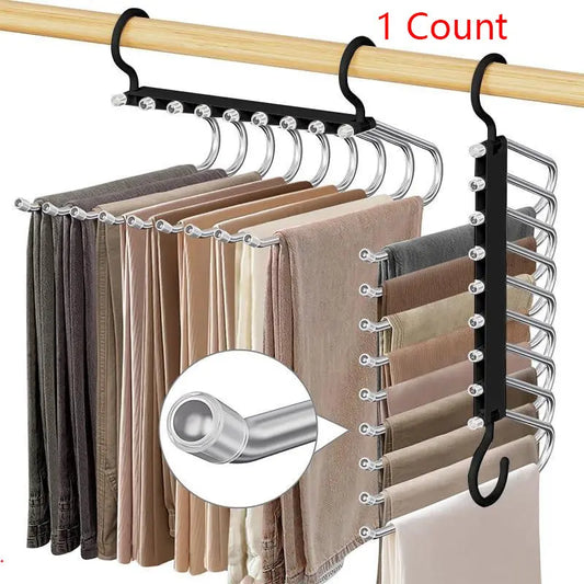 9 Layer Pants Hanger, 1 Count Multifunctional Pants Rack, Space Saving Pants Hanger, Chic Hangers, Clothes Hanger for Pants, Jeans, Leggings, Skirts, Organiser, Closet Organizers and Storage