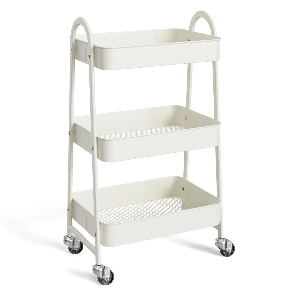 3-Tier Stable Metal Rolling Cart Organization - Indoor Storage Utility Trolley with Locking Wheels, Narrow Mobile Rack for Bedside Snack Cart, Magazine Shelf Use
