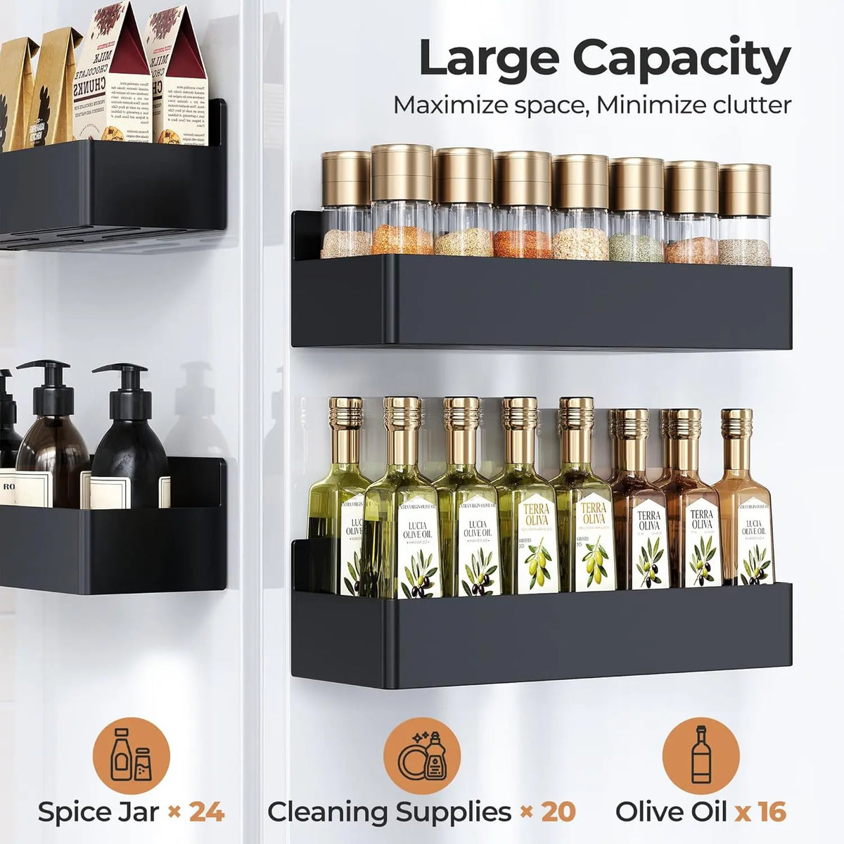 Nieifi 4-Pack Magnetic Spice Rack, Strong Magnet Fridge Organizer with Shelves for Kitchen, Office, Classroom & Coffee Bar, Black