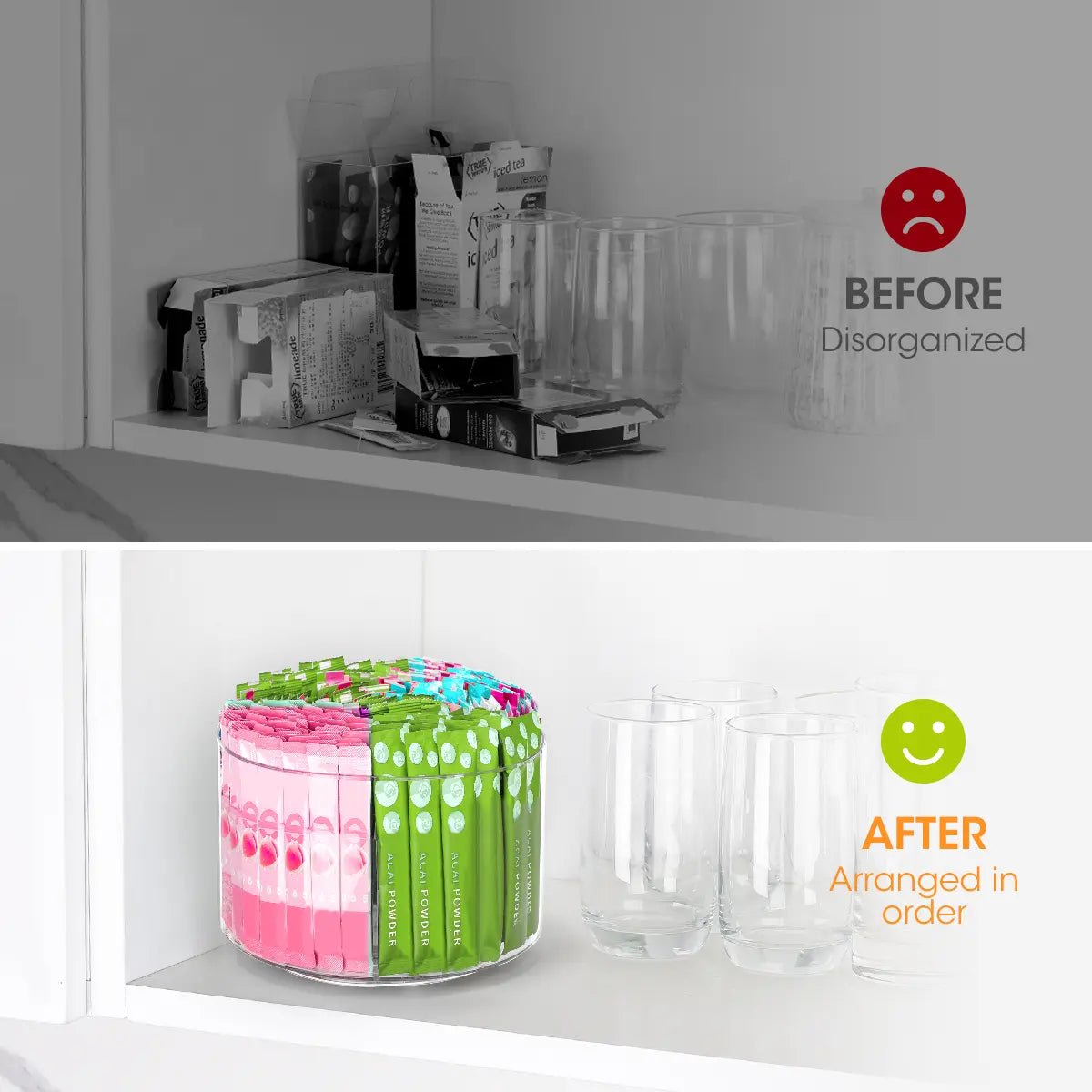 AIEVE Acrylic Holder Dispenser - 360° Turntable Storage Organization Rack, Drink Packet Organizer for Water Flavor Mixes, Built for Kitchen Counters & Desks (Summer Sale Deal)