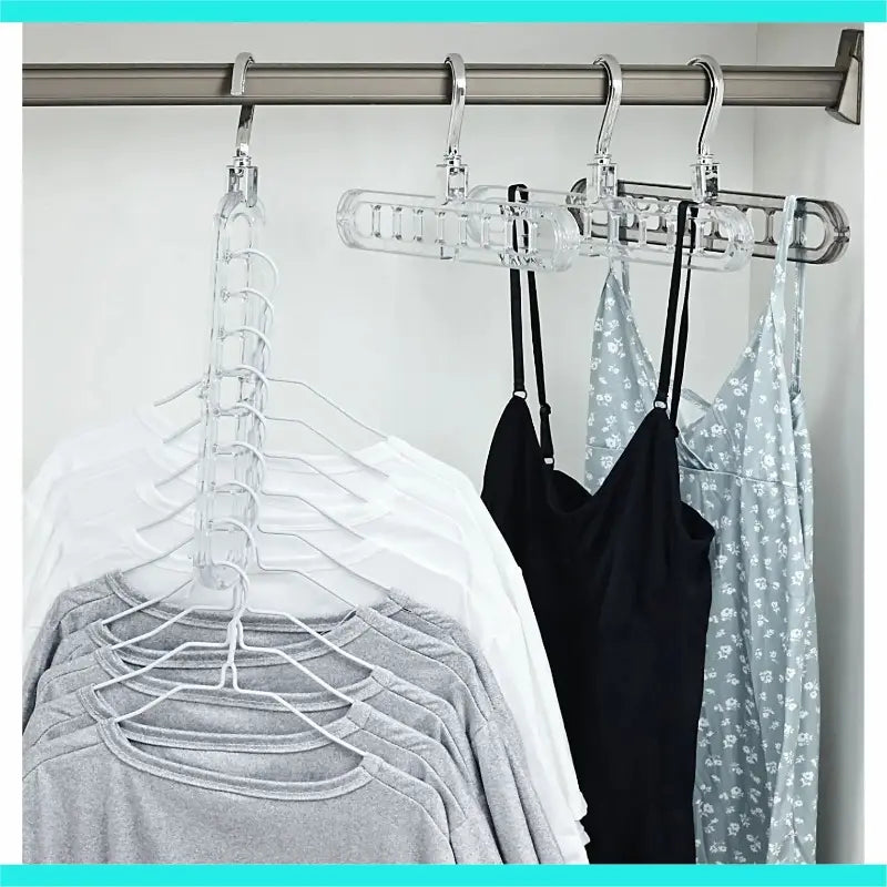 3/5-Pack Heavy-Duty Foldable Plastic Hangers with 9 Holes, Folding Hangers, Adjustable Hooks, Anti-Slip, Space-Saving Closet Organizer, Space Saver Hangers, for Wardrobe Storage Organization