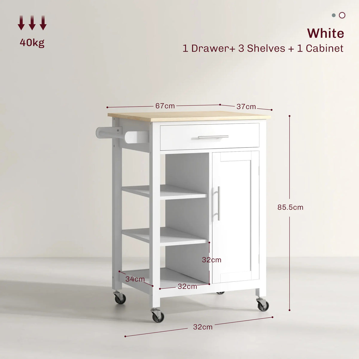 HOMCOM Compact Kitchen Island Organiser Cart on Wheels - Portable Storage Unit with Cabinet, Racks, Storage Shelf & Drawer for Dining Room, Grey