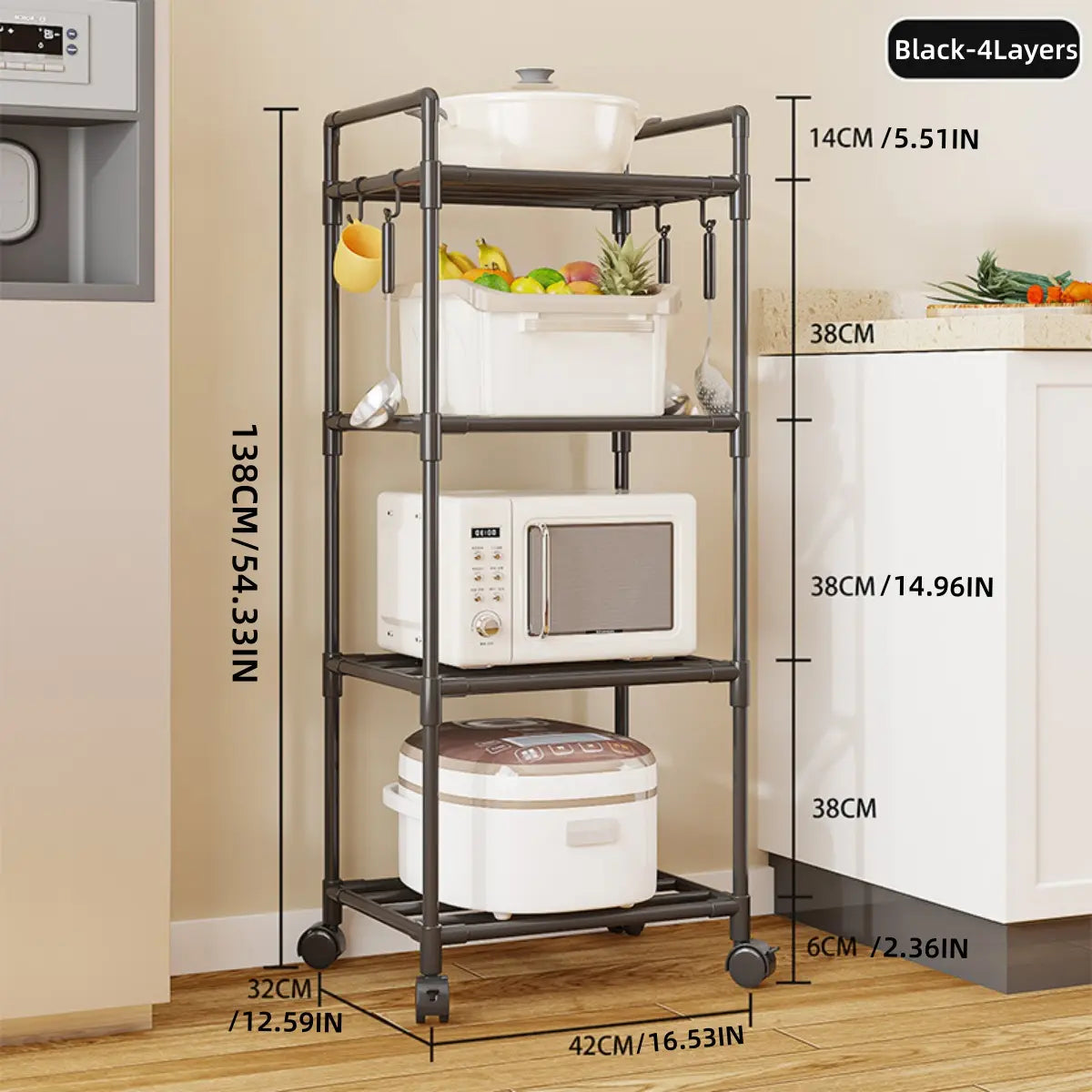 Kitchen Storage Rack, Adjustable Metal Rack, Adjustable Organiser, 3-6 Tier Metal Shelf with Wheeled Mobility, Multi-Purpose Versatile Use Organizer for Oven Pots, Options, Home Bathroom Storage, Layered Shelf Organizer, Multifunctional Storage Shelf