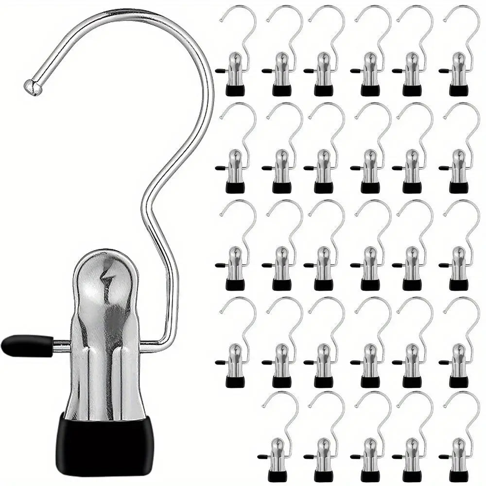 Space-Saving Hangers with 10/20 pcs Multi-Functional Stainless Steel Clips, Multifunctional Clothes Hanger, Pants Hangers with Clips, Clip Hangers for Pants, 360° Rotating Portable Closet Organizer, Essential Laundry Accessory, Metal Pants Hangers