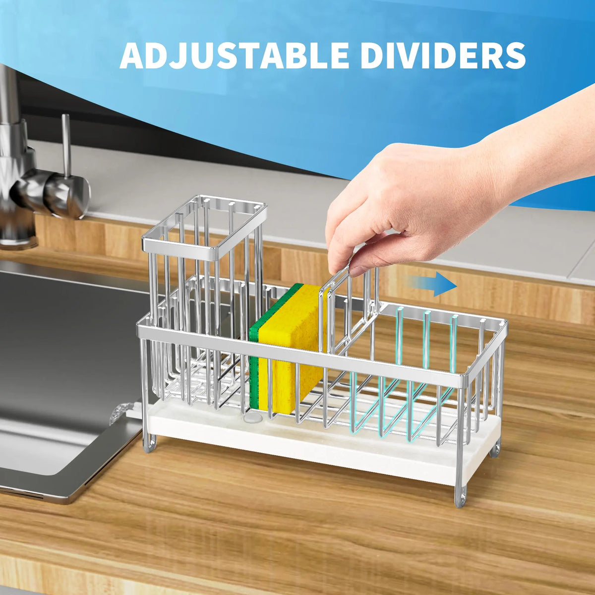 Kitchen Sink Storage Rack, 1 Count Kitchen Sponge Holder with Detachable Brush Holder, Multifunctional Kitchen Storage Rack for Home, Dish Drying Organiser, Holder Organizer